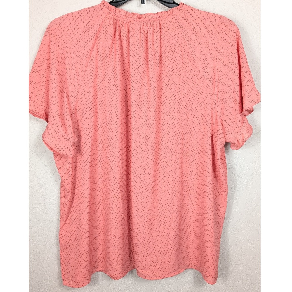 Liz Claiborne Womens Plus Size XXL Coral Polka Dot Ruffle Neck Tie Neck Blouse - Picture 3 of 8